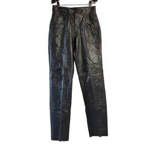 Pelle Cuir Vintage Black Leather Straight Leg Cutoff Moto Pants Women's Size 30